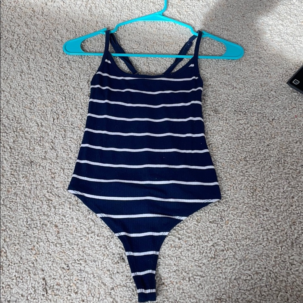 Blue and white Ribbed body suit